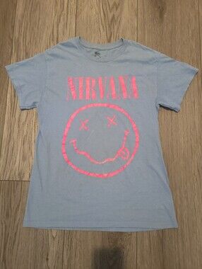 NIRVANA Light Blue Tee with Neon Pink Logo